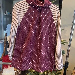 Maurices Burgundy and White Striped Hoodie